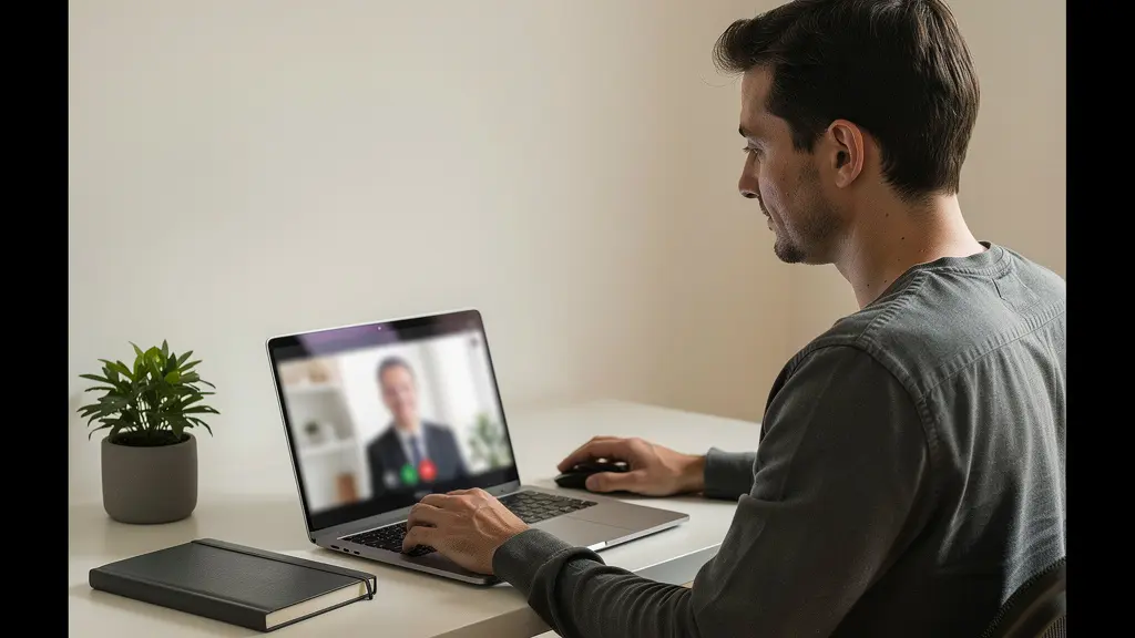 Emprunteur en consultation vidéo avec un conseiller financier