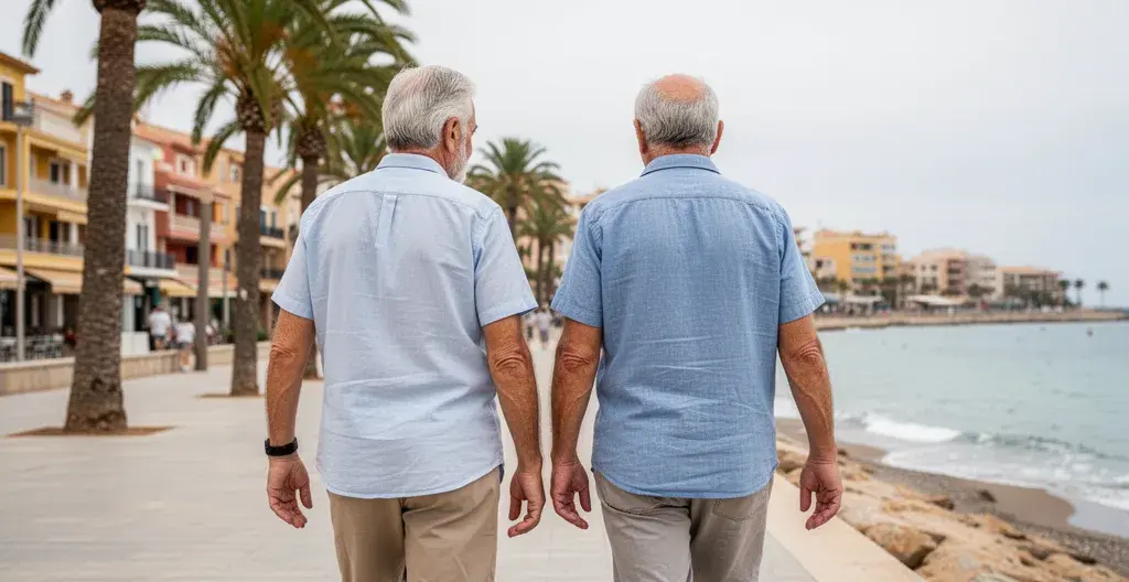 Couple se promenant front de mer Rosas, investissement immobilier Costa Brava