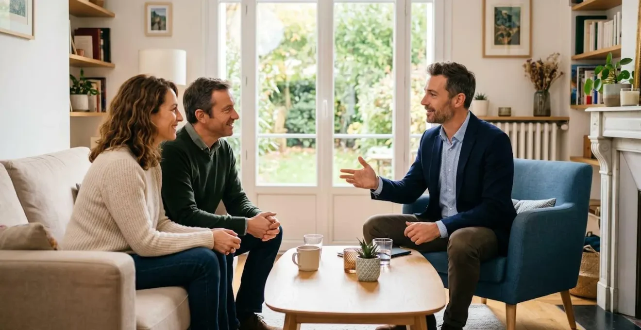 Conseiller immobilier réalisant une estimation lors d'une visite chez un propriétaire